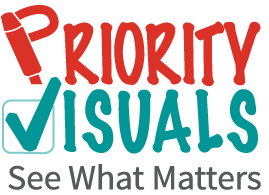 Logo for Priority Visuals - Services include graphic recording and faciliation for effective meetings and events, along wtih grapphic training and infographics.